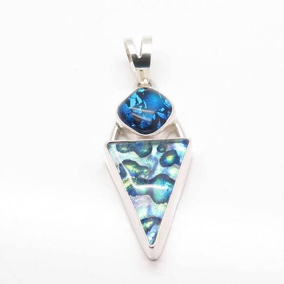 925 Sterling Silver Vintage Reu Roman Glass Pendant - Picture 5 of 8